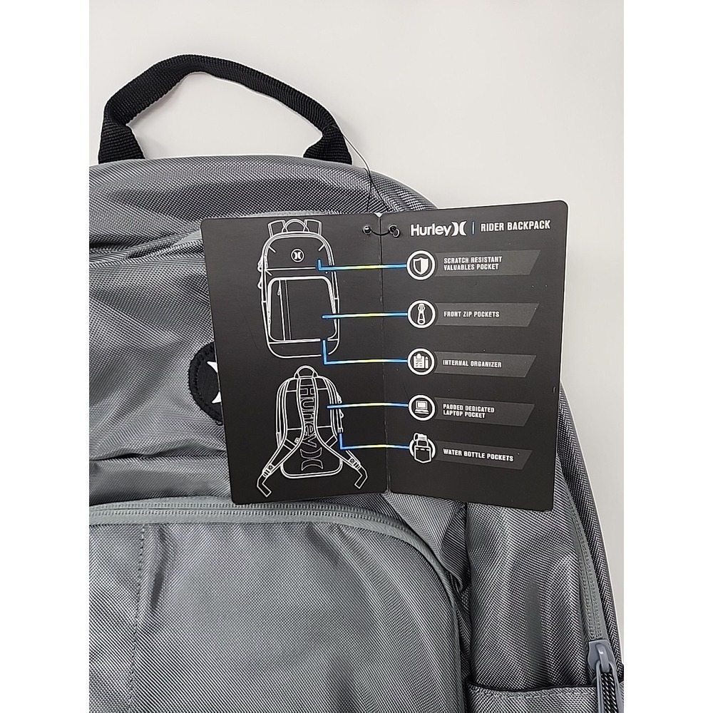 Hurley Rider Backpack, Cool Grey, Durable Adjustable‎ Straps - Picture 3 of 5